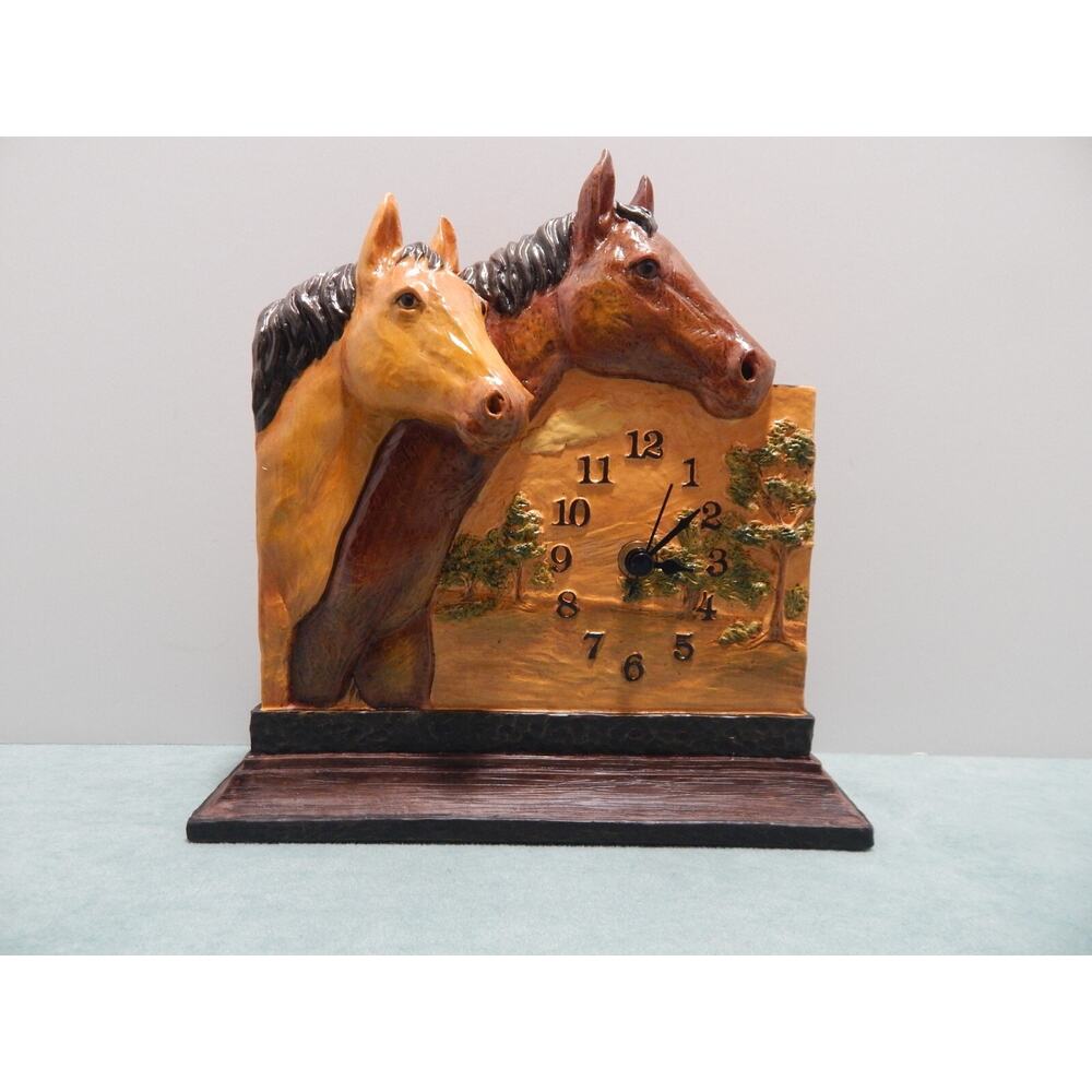 Vintage Horse Themed Accent Clock by Horiage 2002 Figi Graphics Resin New in Box